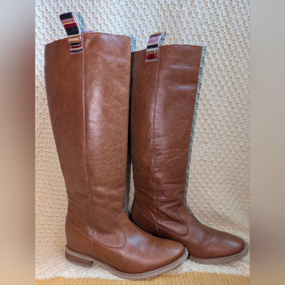 Anthropologie Cognac Leather Tall Pull On Riding Boots Womens Size 9